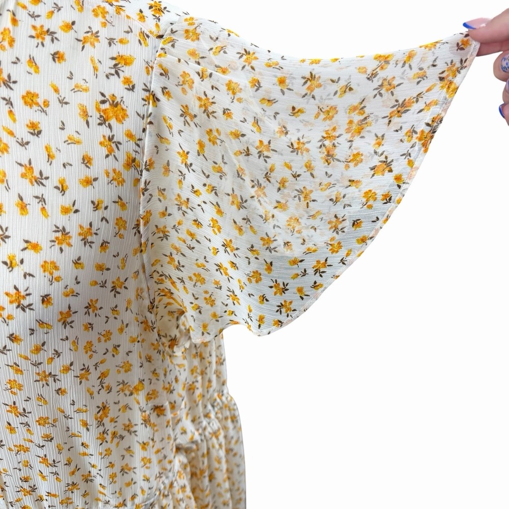 Torrid Top Floral Blouse Kimono Women's 3 White Yellow Maxi Top Hi Lo Top - Picture 6 of 10